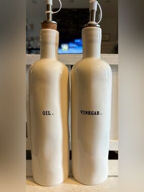 Rae Dunn Ceramic Oil & Vinegar Bottles in Cream